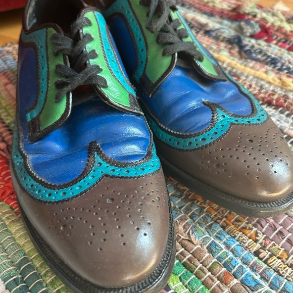 Vintage Men's Blue and Green Leather Oxfords 8M - Picture 8 of 16